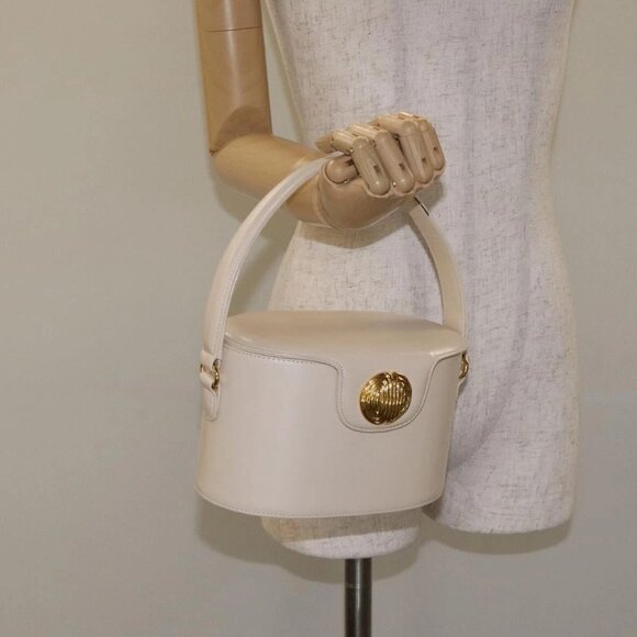 GIVENCHY Hand Bag Leather Beige Gold Auth - Picture 1 of 16